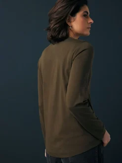 Olive Green Long Sleeve Crew Neck T-Shirt