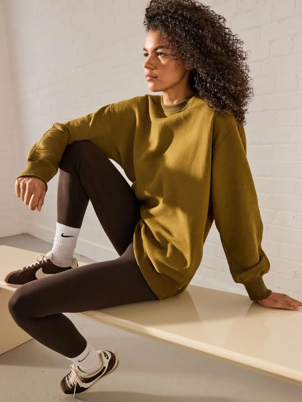 Olive Green Relaxed Fit Essentials Longline Sweatshirt with Pockets