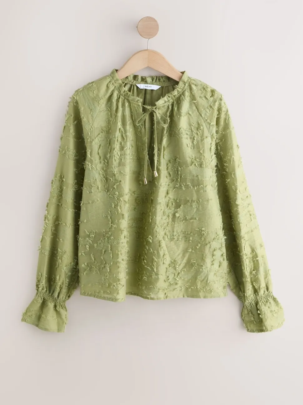 Olive Green Tufty Jacquard Long Sleeve Blouse