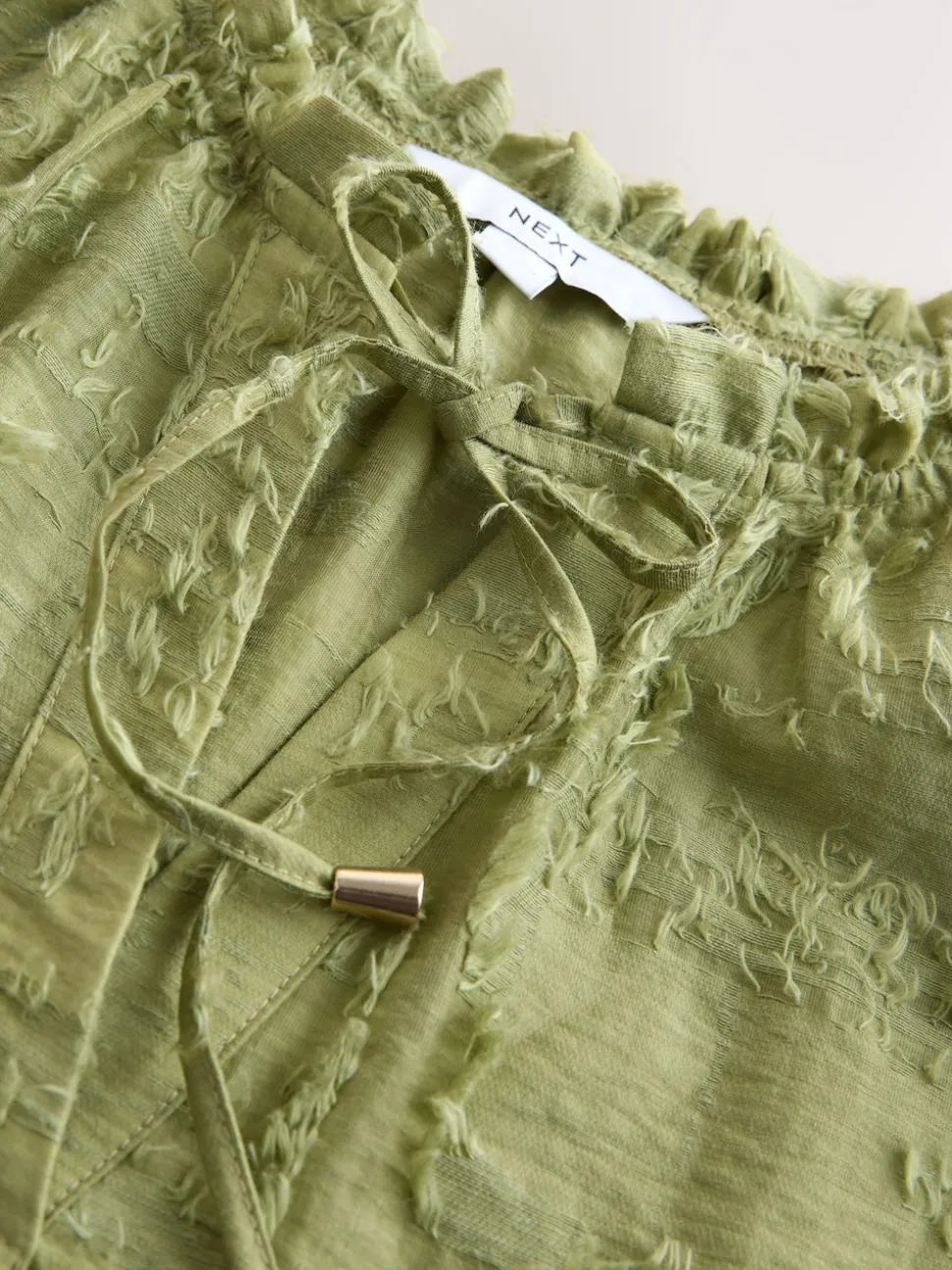 Olive Green Tufty Jacquard Long Sleeve Blouse