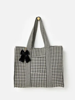 Oliver Bonas Black Gingham FabricnTote Bag