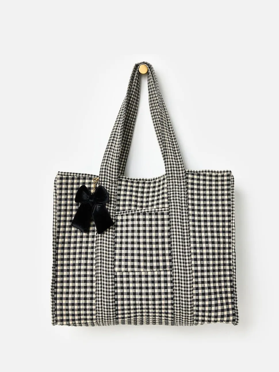 Oliver Bonas Black Gingham FabricnTote Bag