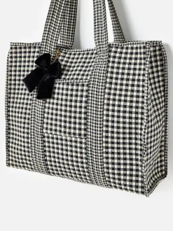 Oliver Bonas Black Gingham FabricnTote Bag