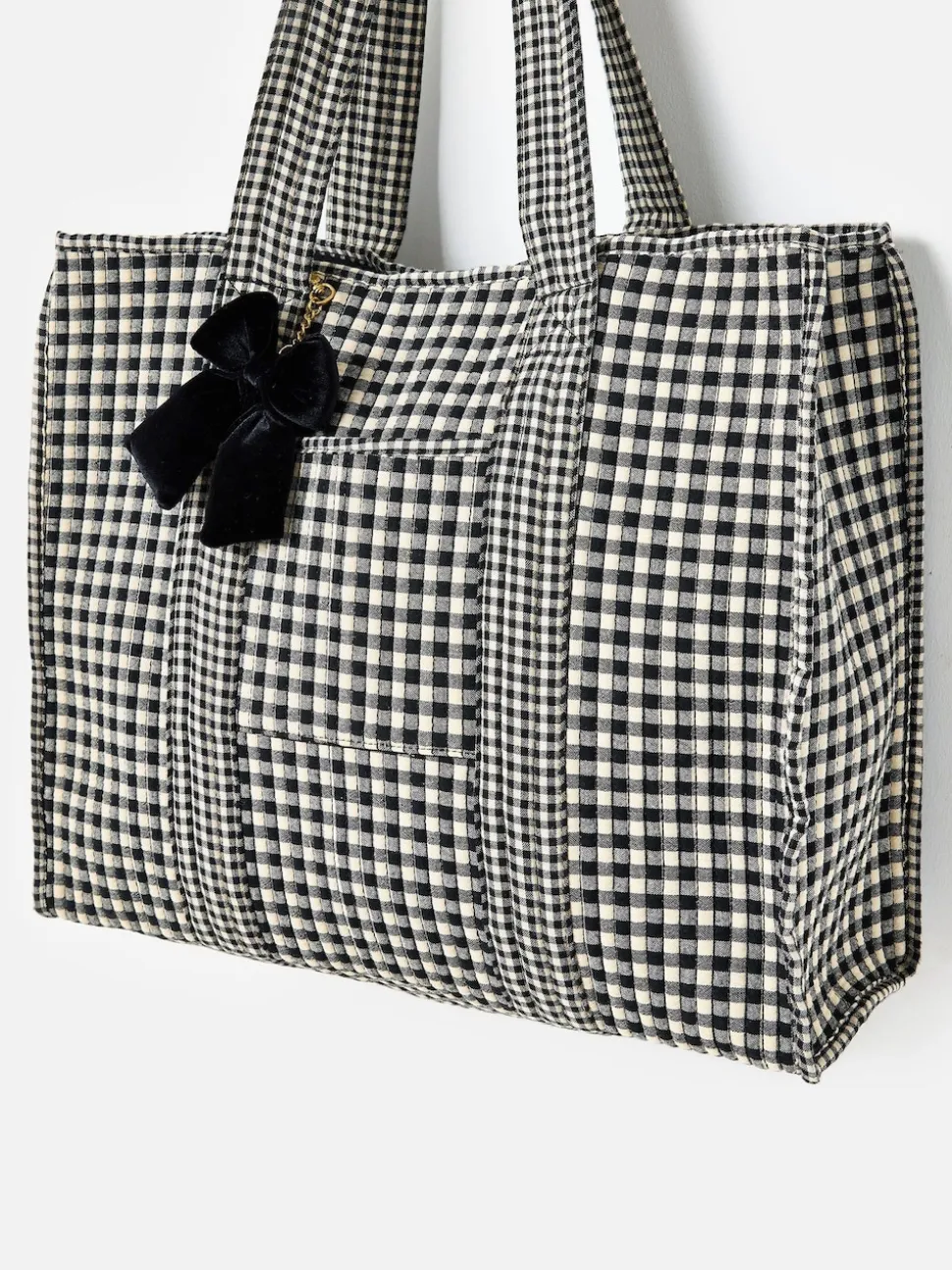Oliver Bonas Black Gingham FabricnTote Bag