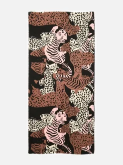 Oliver Bonas Brown Cuddling Cats Knitted Scarf