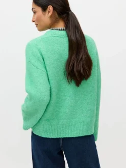 Oliver Bonas Green Cat Crew Neck Knitted Jumper