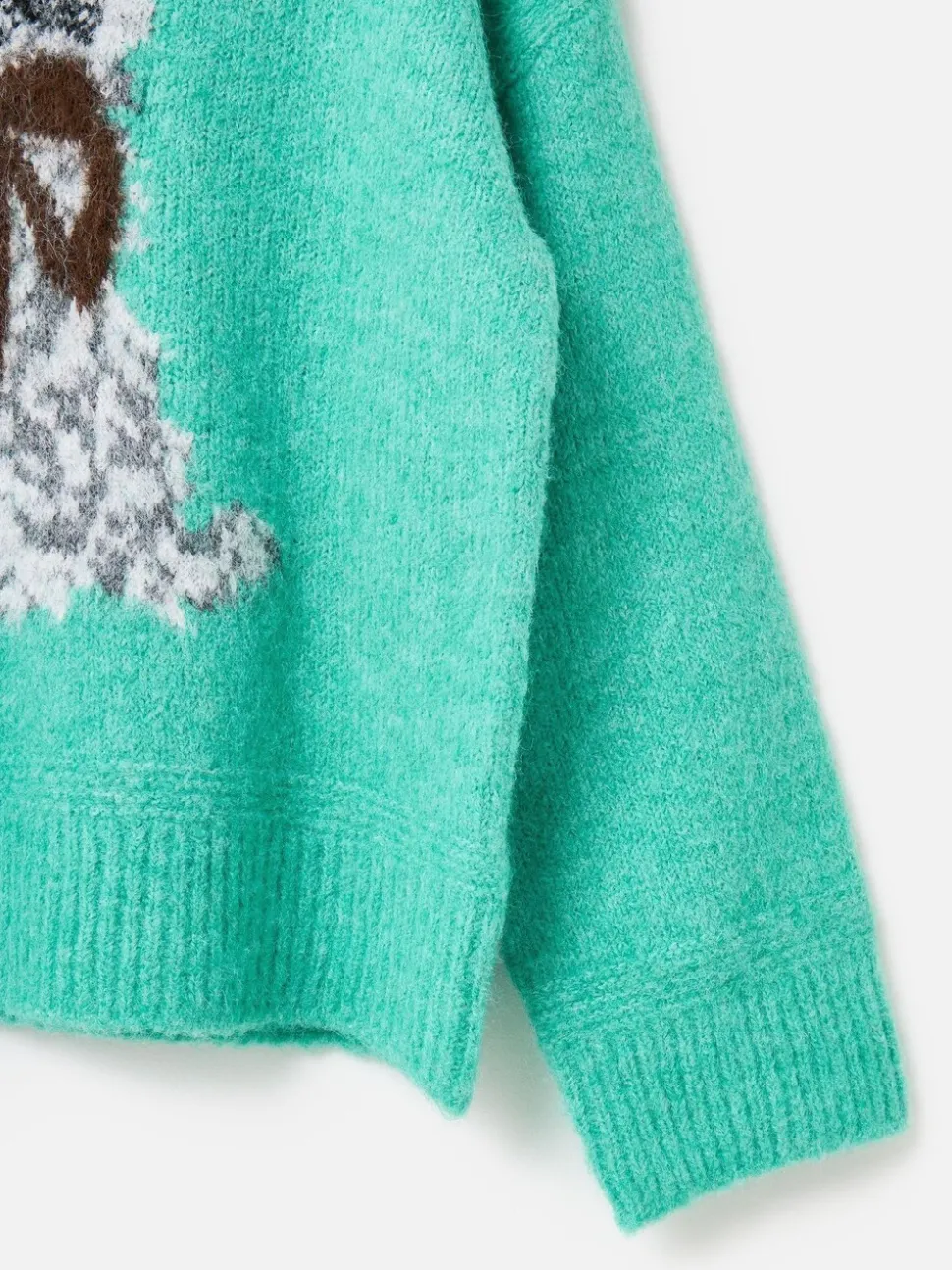 Oliver Bonas Green Cat Crew Neck Knitted Jumper