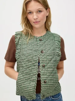Oliver Bonas Green Checked Heart Quilted Gilet