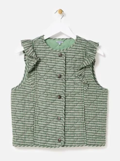 Oliver Bonas Green Checked Heart Quilted Gilet
