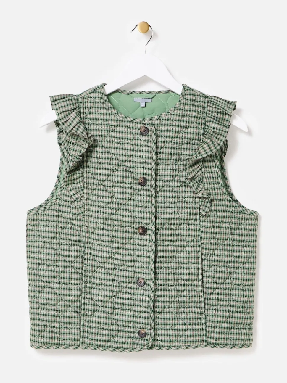 Oliver Bonas Green Checked Heart Quilted Gilet