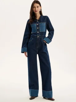 Omnes Blue Diya Contrast Denim 100% Cotton Jumpsuit