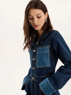 Omnes Blue Diya Contrast Denim 100% Cotton Jumpsuit