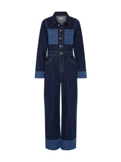 Omnes Blue Diya Contrast Denim 100% Cotton Jumpsuit