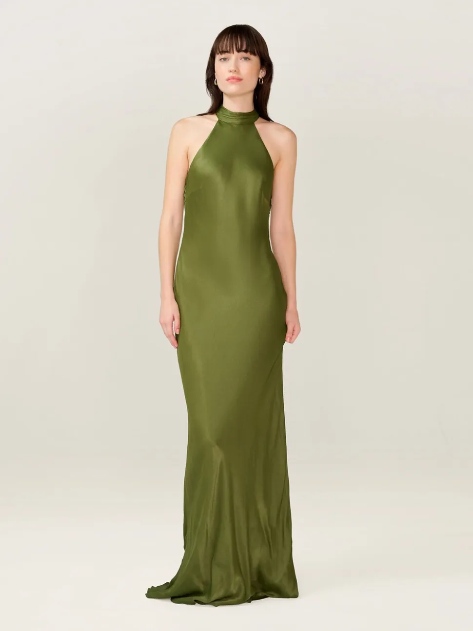 Omnes Green Milos Maxi Halter Neckline Dress with Back Bow Detail