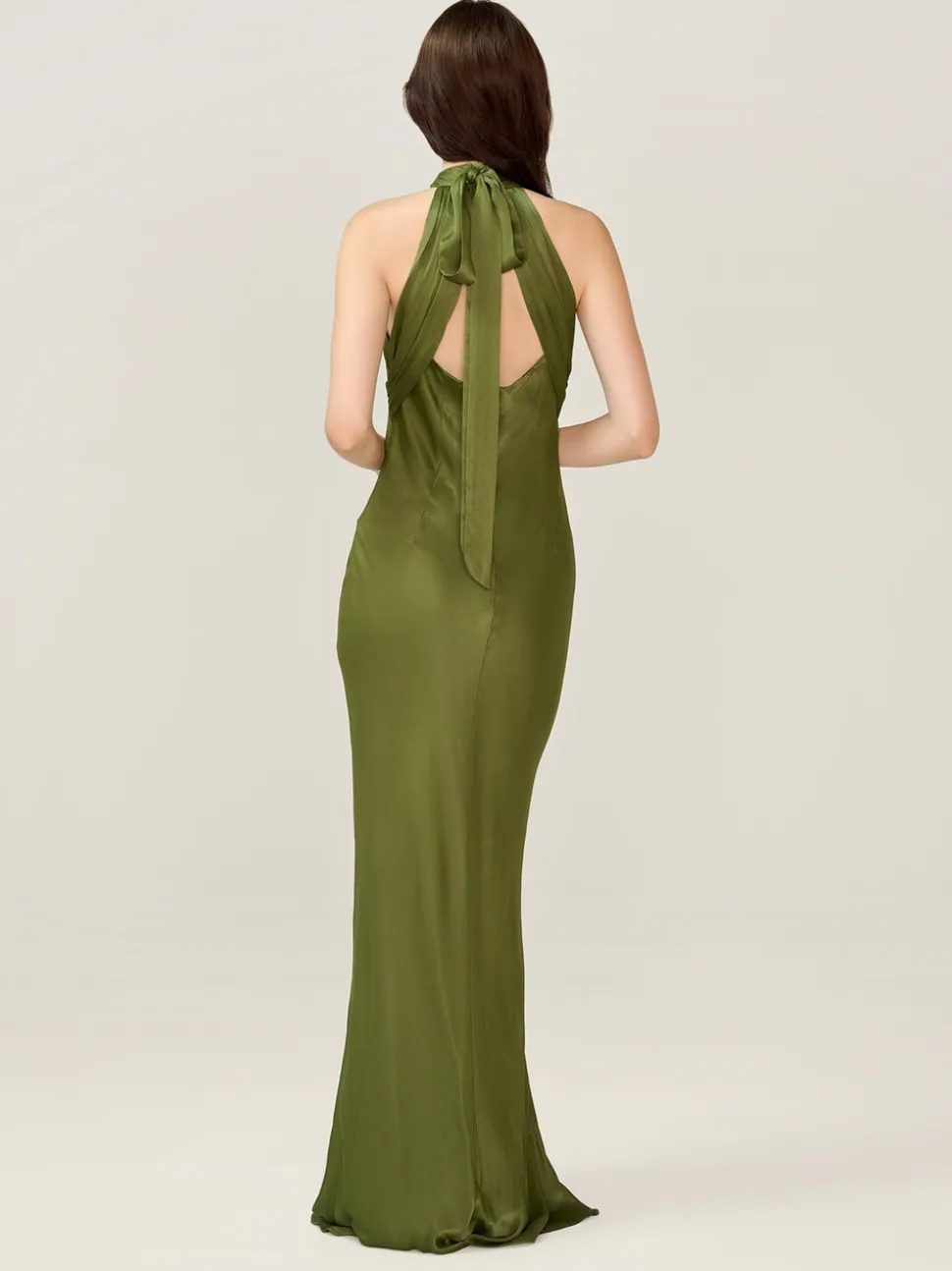 Omnes Green Milos Maxi Halter Neckline Dress with Back Bow Detail
