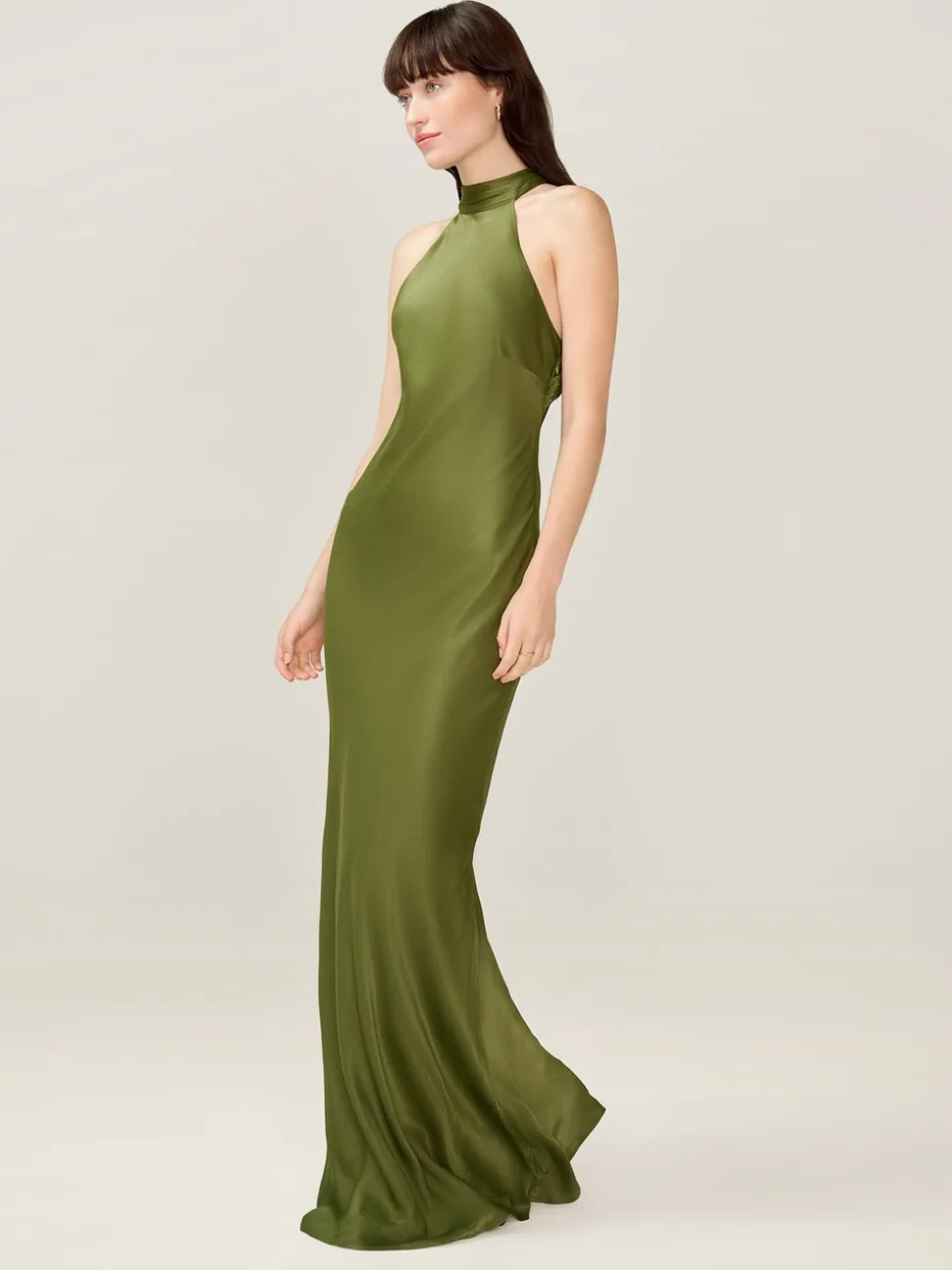Omnes Green Milos Maxi Halter Neckline Dress with Back Bow Detail