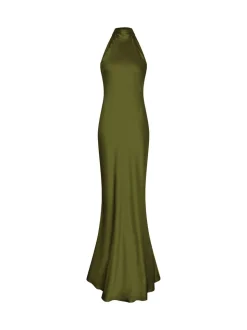 Omnes Green Milos Maxi Halter Neckline Dress with Back Bow Detail