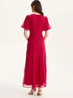 Omnes Pink Nola Chiffon Puff Sleeve Side Slit Maxi Dress