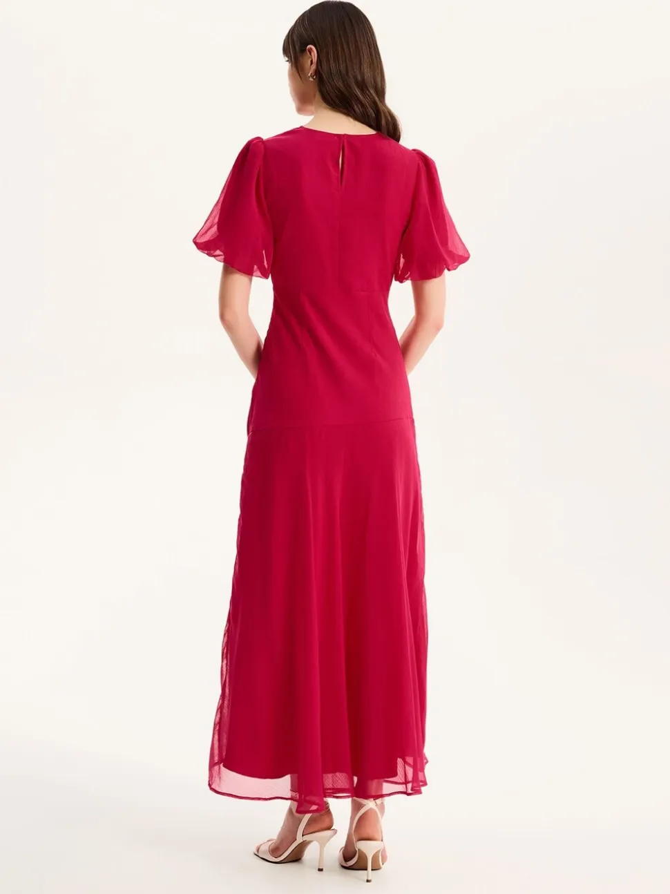 Omnes Pink Nola Chiffon Puff Sleeve Side Slit Maxi Dress
