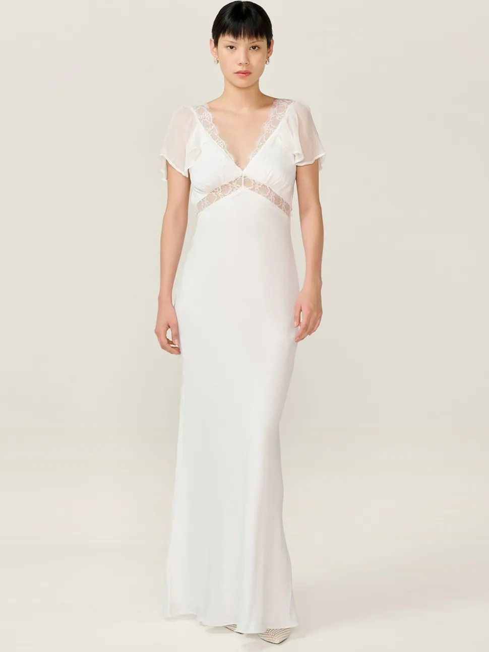 Omnes White Meadow Bridal Maxi Dress with Lace Detail
