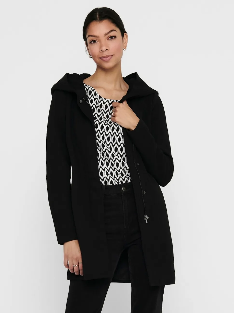 ONLY Black Hooded Smart Coat