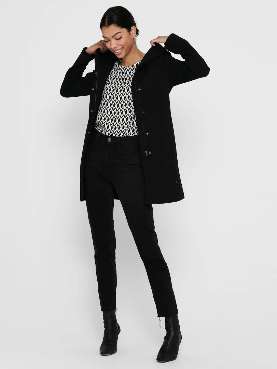 ONLY Black Hooded Smart Coat
