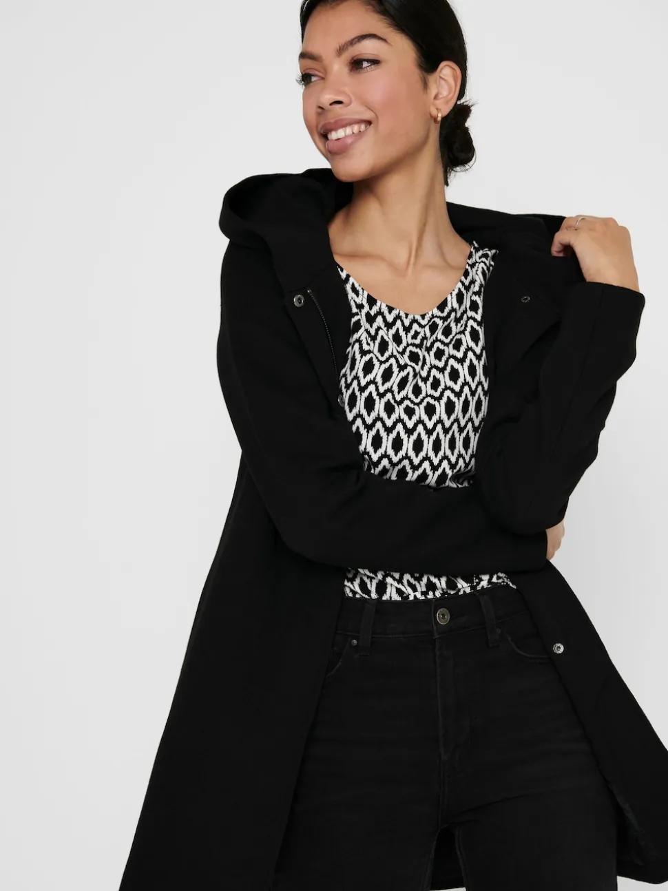 ONLY Black Hooded Smart Coat