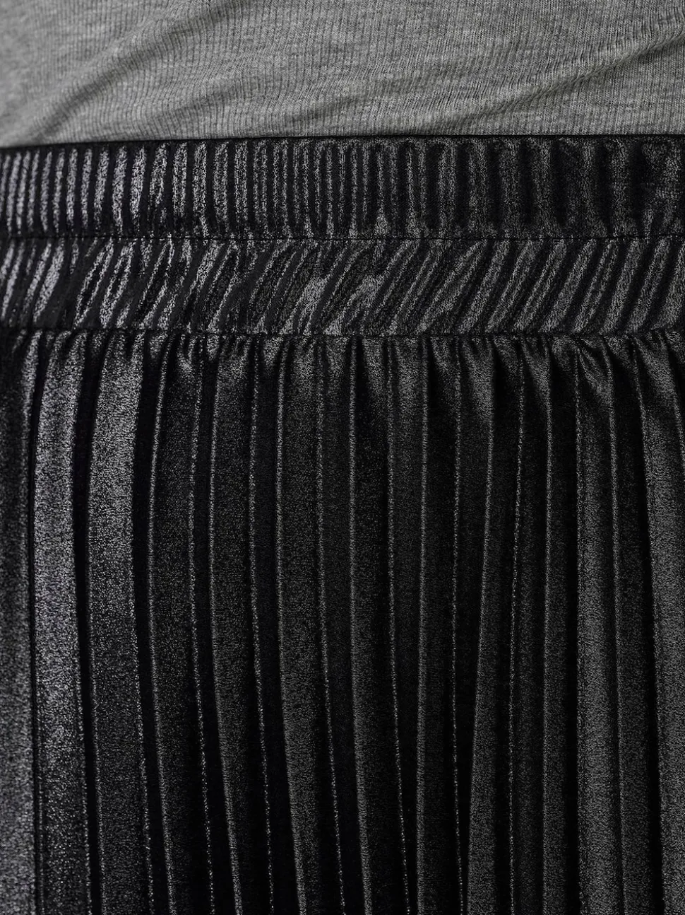 ONLY Black Metallic Pleated Midi Skirt