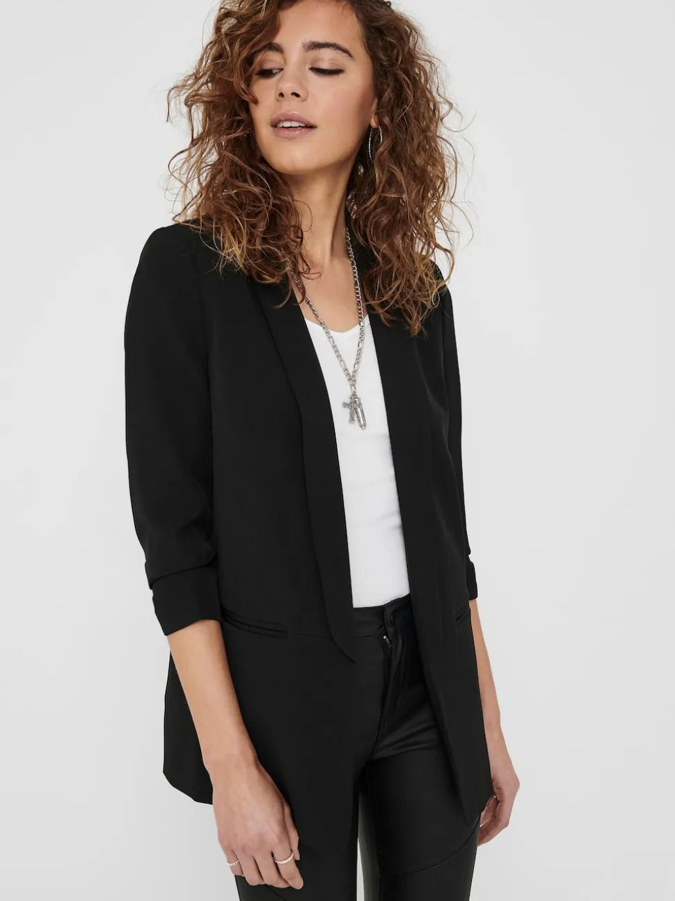 ONLY Black Ruched Sleeve Workwear 100% Cotton Blazer