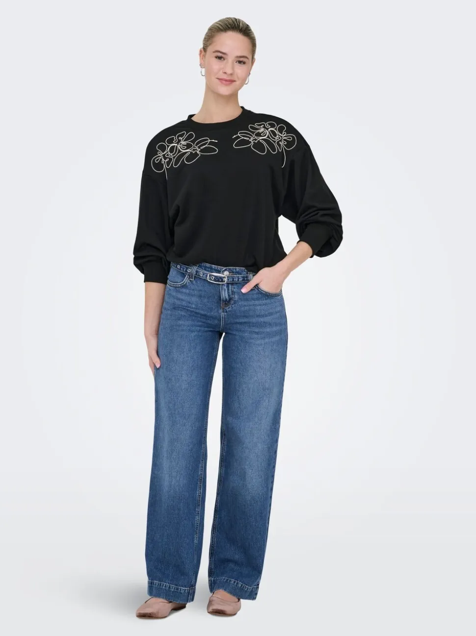 ONLY Blue Low Waist Wide Leg Belt Jeans
