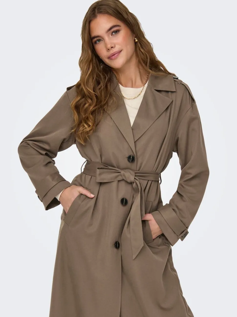 ONLY Brown Long Trench Coat