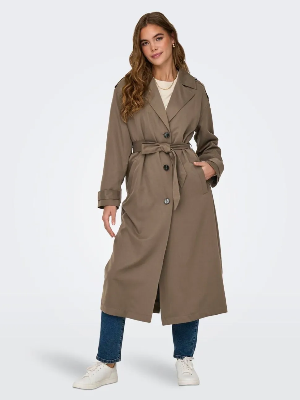 ONLY Brown Long Trench Coat