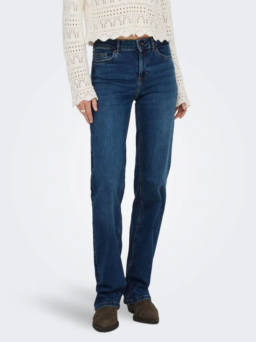ONLY Dark Blue Blush Mid Rise Straight Leg Jeans With Super Stretch