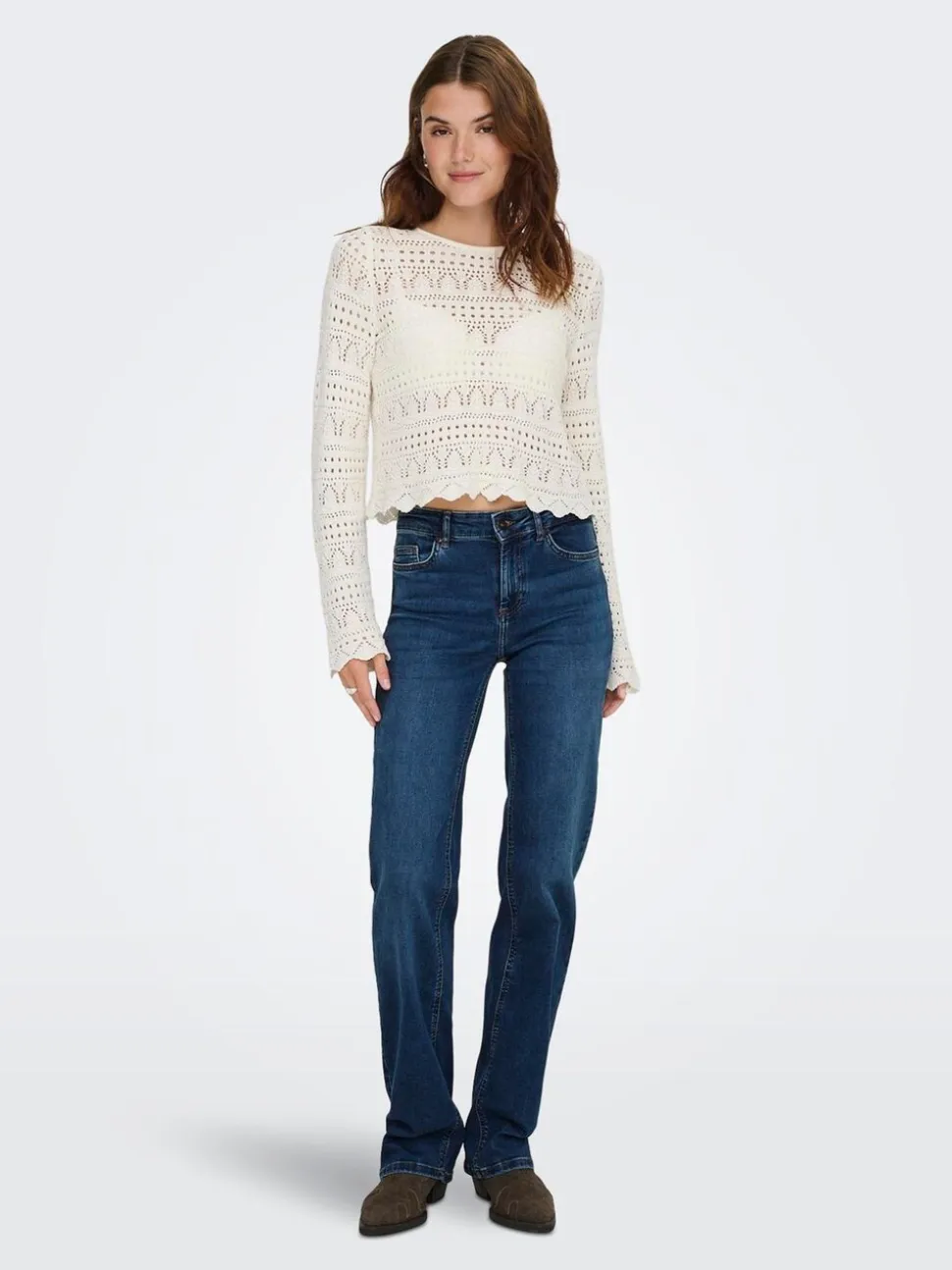 ONLY Dark Blue Blush Mid Rise Straight Leg Jeans With Super Stretch