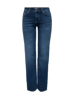 ONLY Dark Blue Blush Mid Rise Straight Leg Jeans With Super Stretch