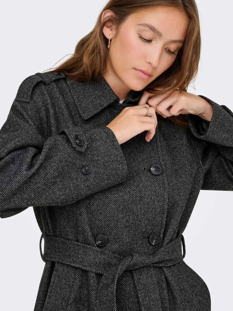 ONLY Grey Herringbone Winter Trench Coat