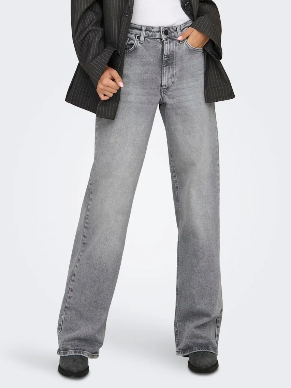 ONLY Grey High Waisted Wide Leg 100% Cotton Jeans