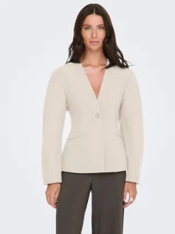 ONLY Natural Balloon Sleeve V-Neck Blazer