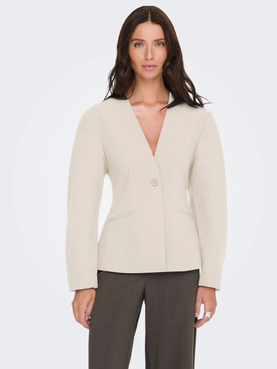 ONLY Natural Balloon Sleeve V-Neck Blazer