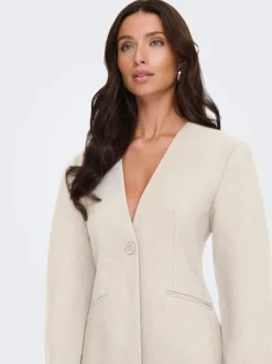 ONLY Natural Balloon Sleeve V-Neck Blazer