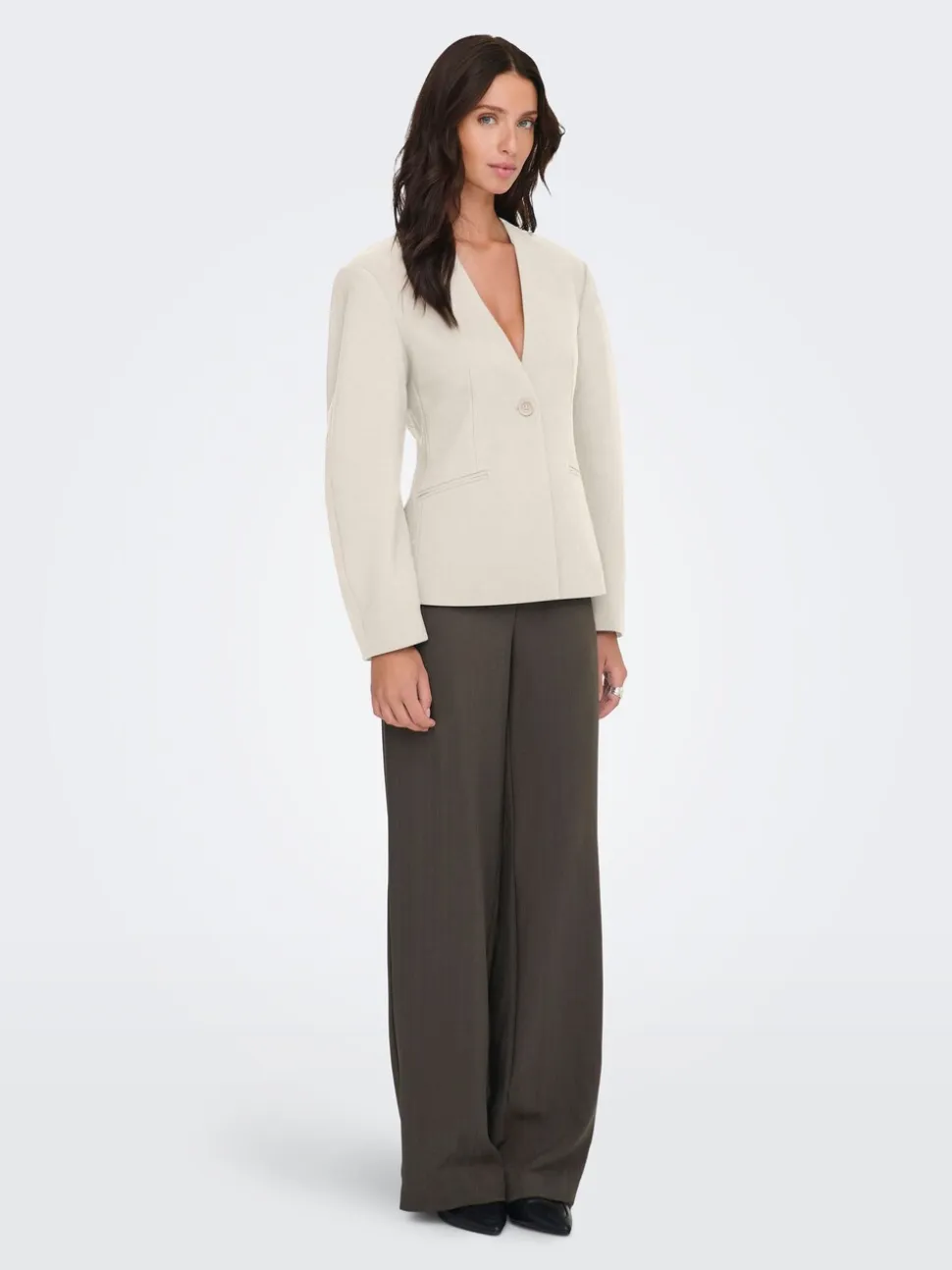ONLY Natural Balloon Sleeve V-Neck Blazer