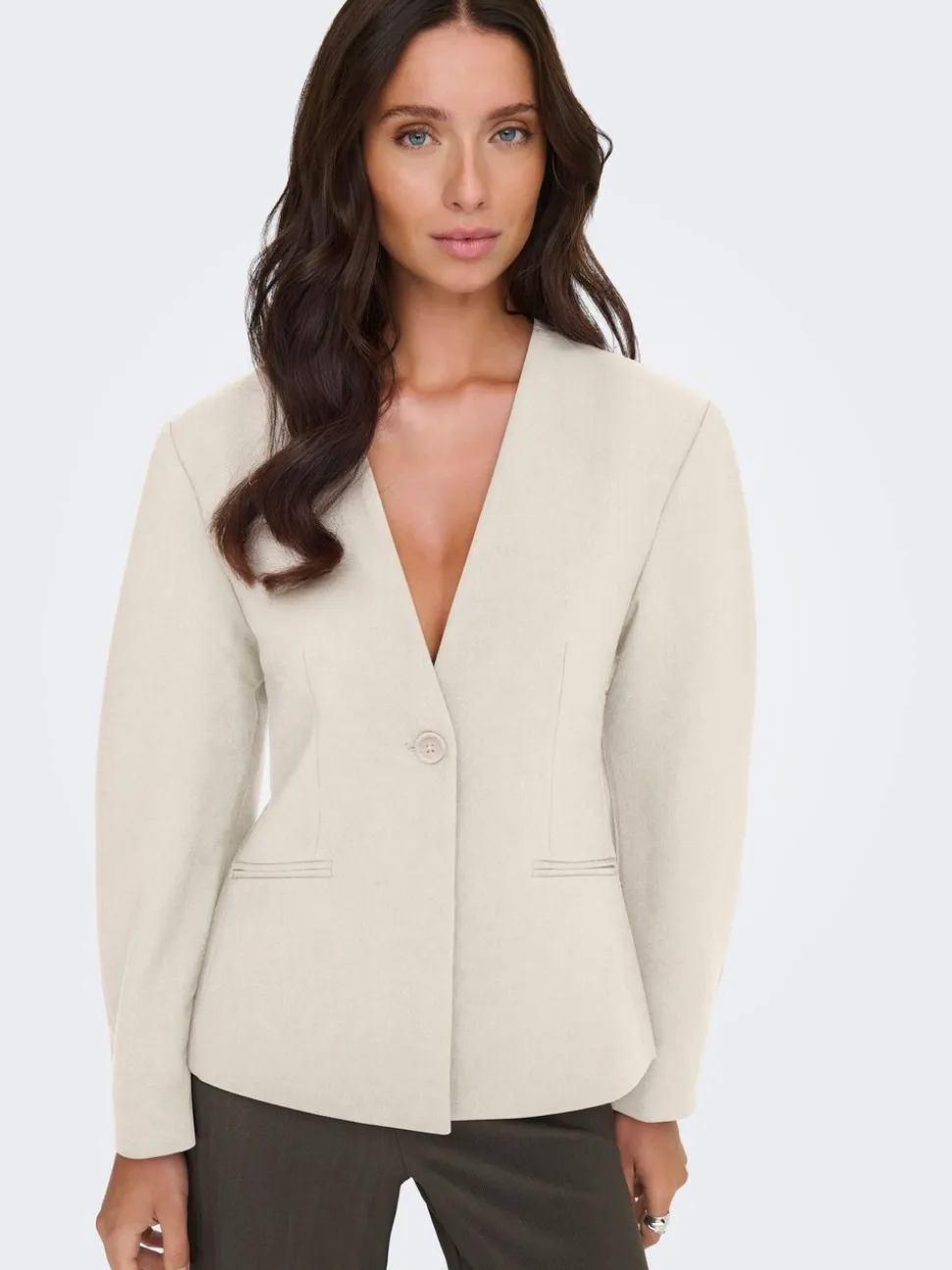 ONLY Natural Balloon Sleeve V-Neck Blazer