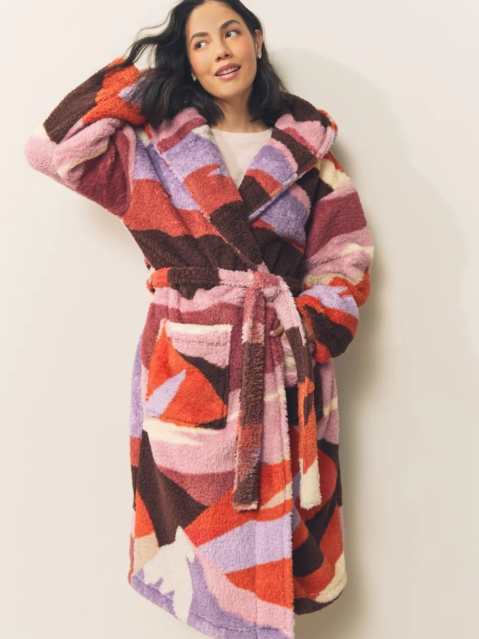 Orange Abstract Scene Print Teddy Borg Dressing Gown