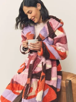 Orange Abstract Scene Print Teddy Borg Dressing Gown