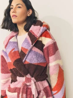 Orange Abstract Scene Print Teddy Borg Dressing Gown