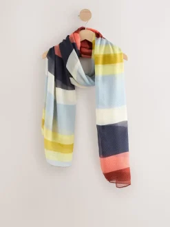 Orange Bright Stripe Plisse Lightweight Scarf