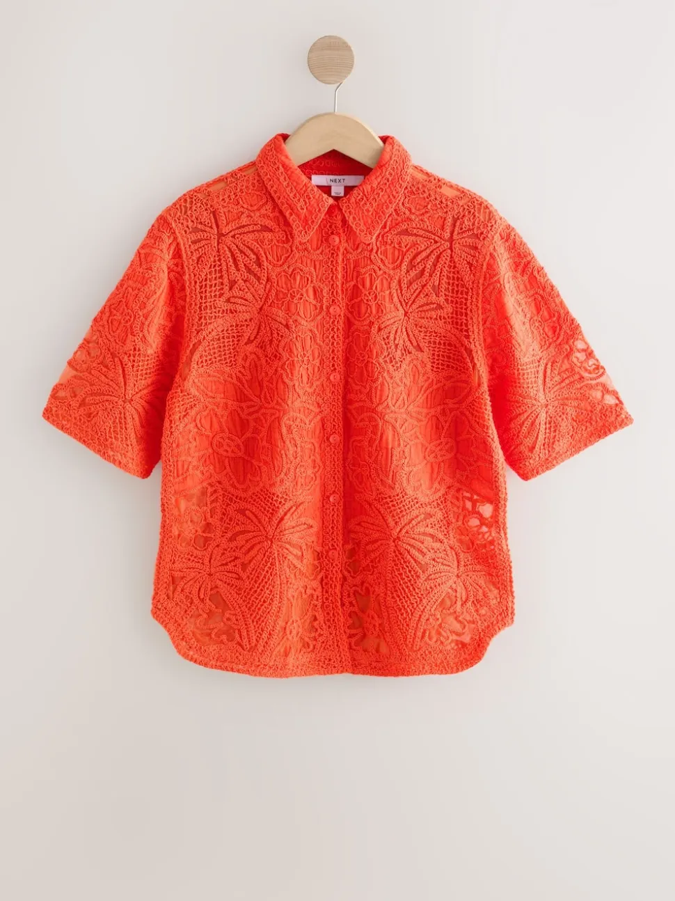 Orange Crochet Short Sleeve Shirt