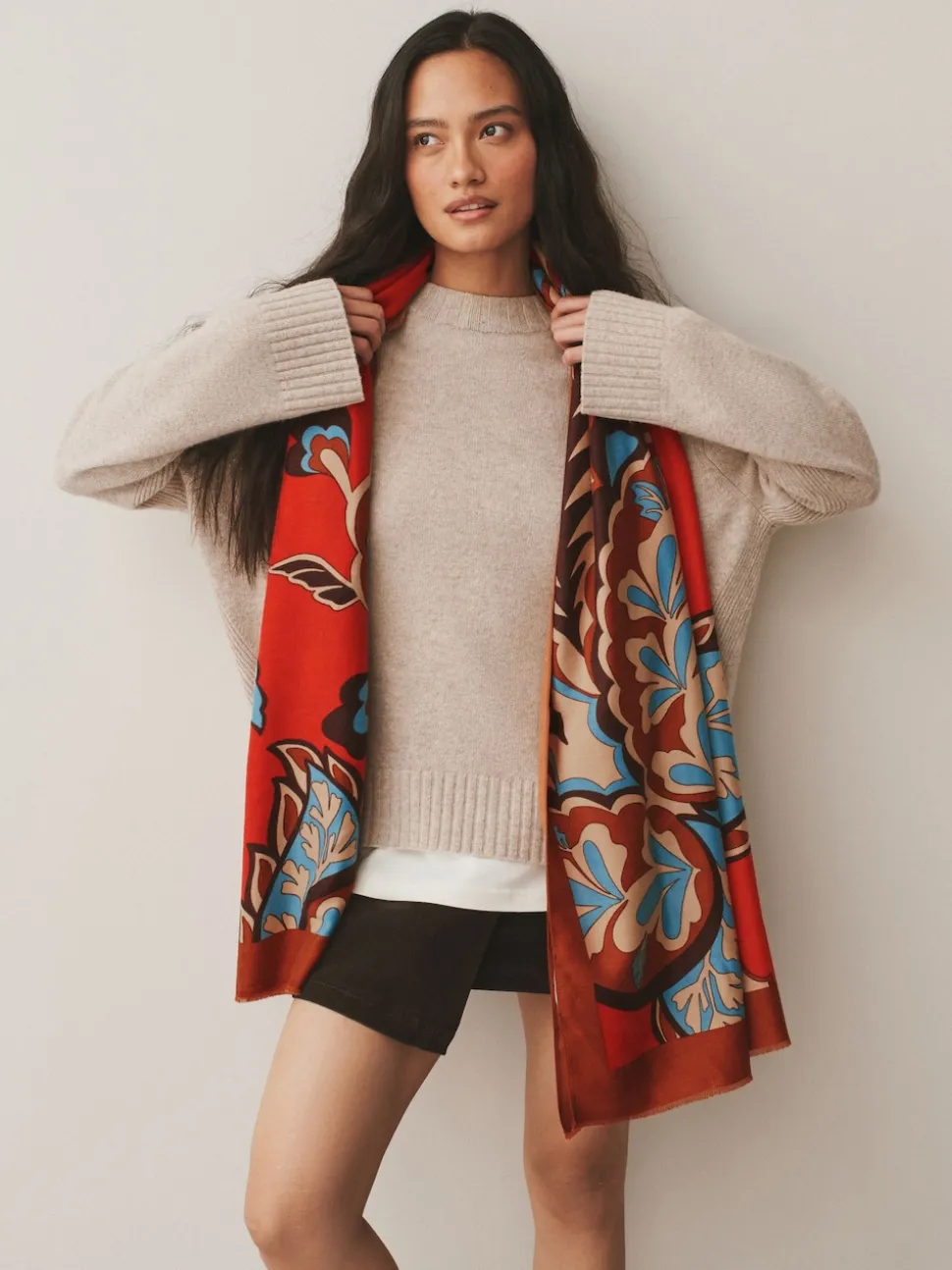 Orange Paisley Print Midweight Scarf