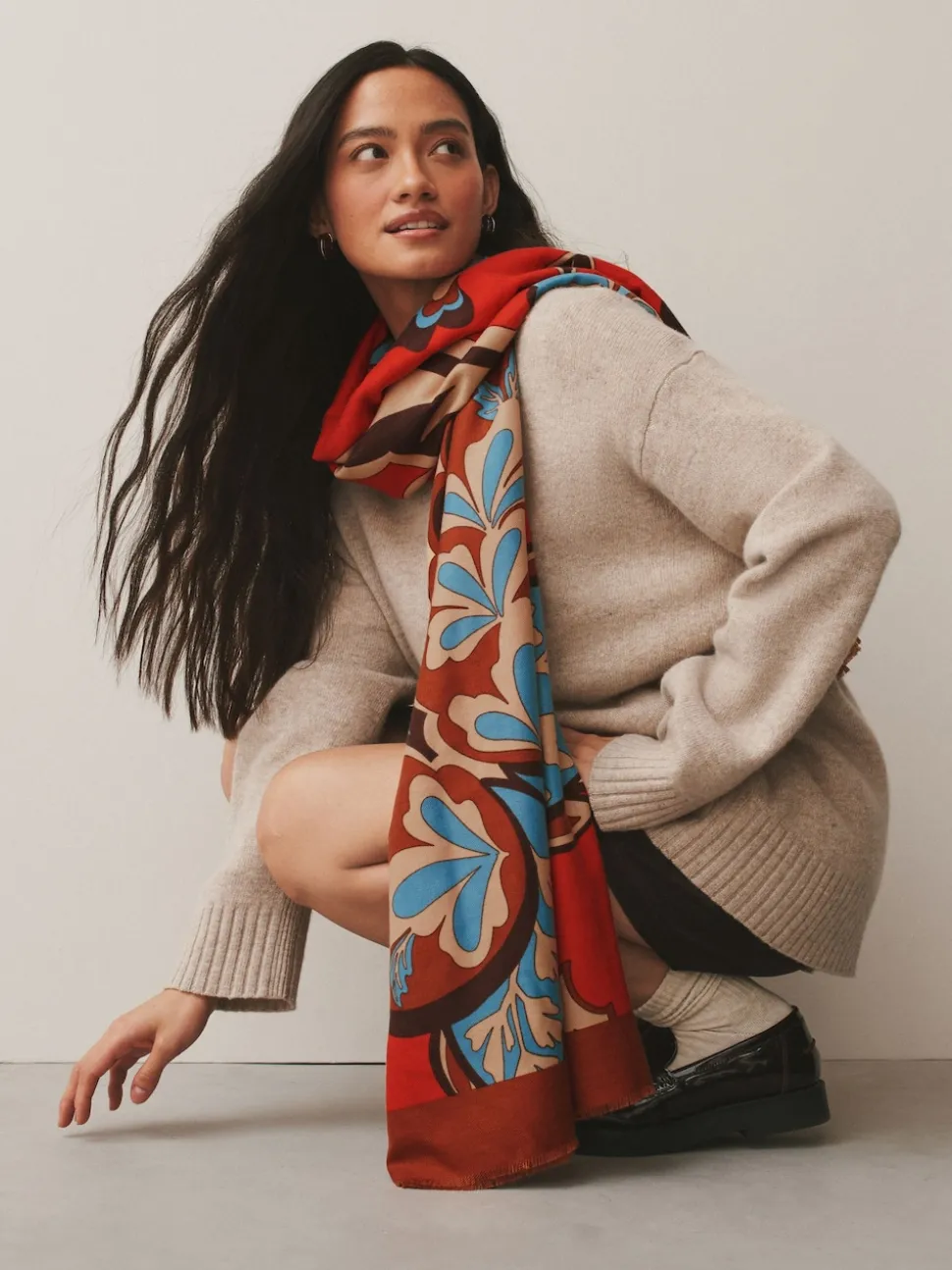 Orange Paisley Print Midweight Scarf
