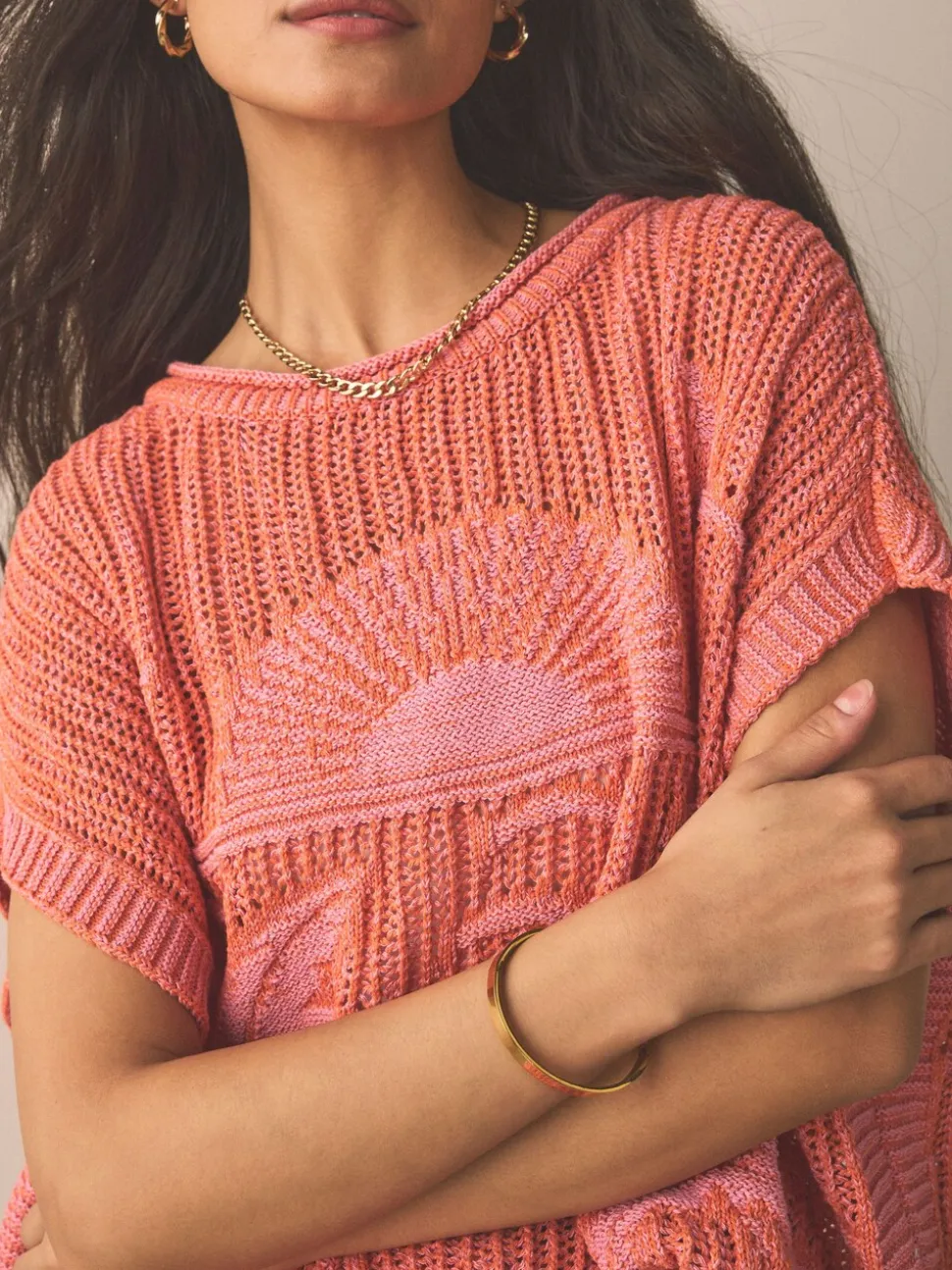 Orange Palm Knitted Tank Cover-Up